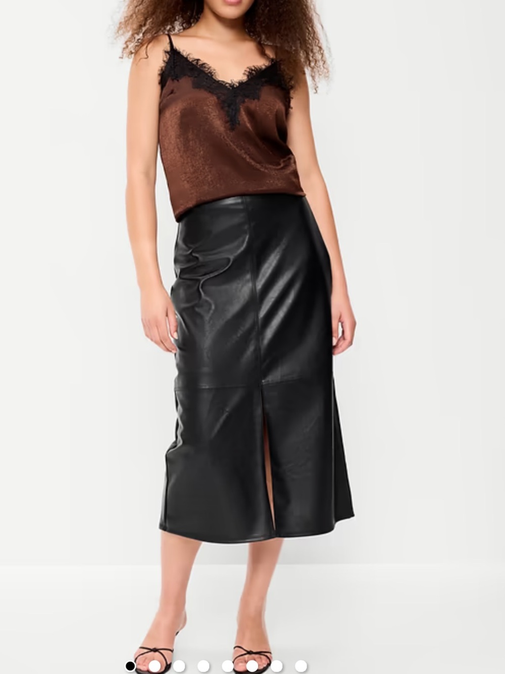 NWT Black Faux Leather Midi Skirt with Front Slit